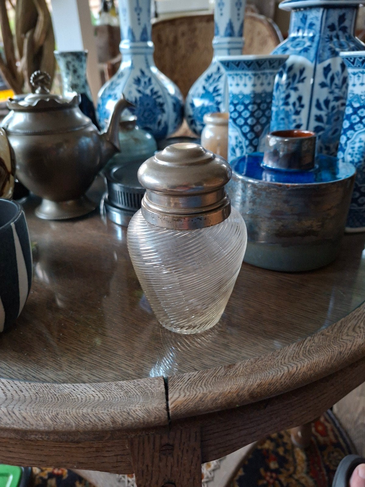 Antieke Friese theebus van draadglas met zilveren dop, Antiek en Kunst, Ophalen of Verzenden