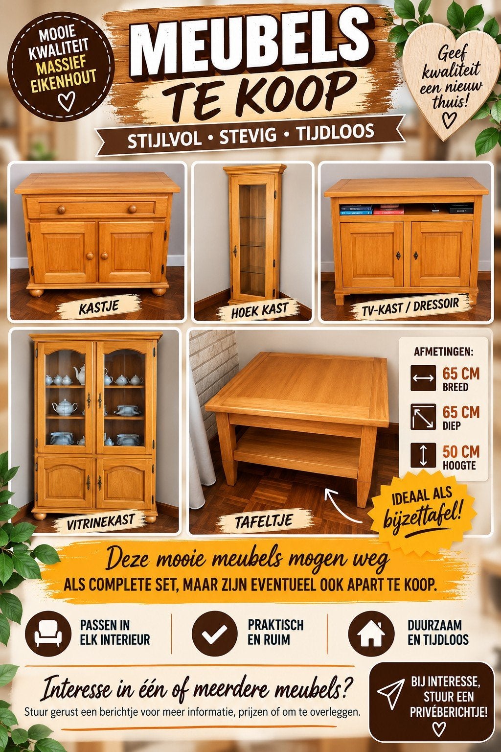 MOOIE MEUBELS TE KOOP! 
Prachtige meubel, Ophalen, Eikenhout, Zo goed als nieuw, Minder dan 100 cm