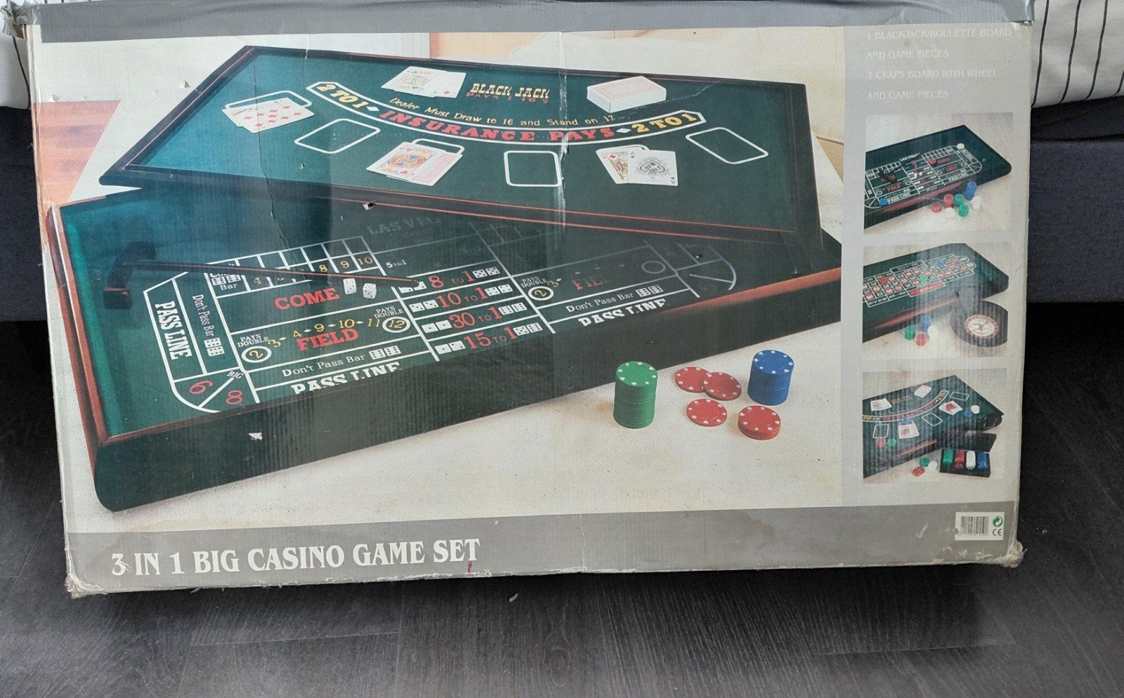 3-in-1 Casino Spelset: Blackjack, Roulette, Craps, Drie of vier spelers, Ophalen, Zo goed als nieuw