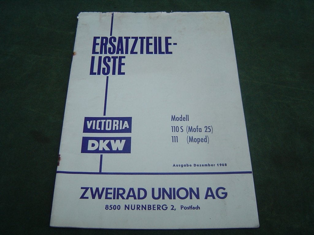 DKW VICTORIA 110 S en 111 mofa ersatzteileliste 1968, Ophalen of Verzenden, Gebruikt