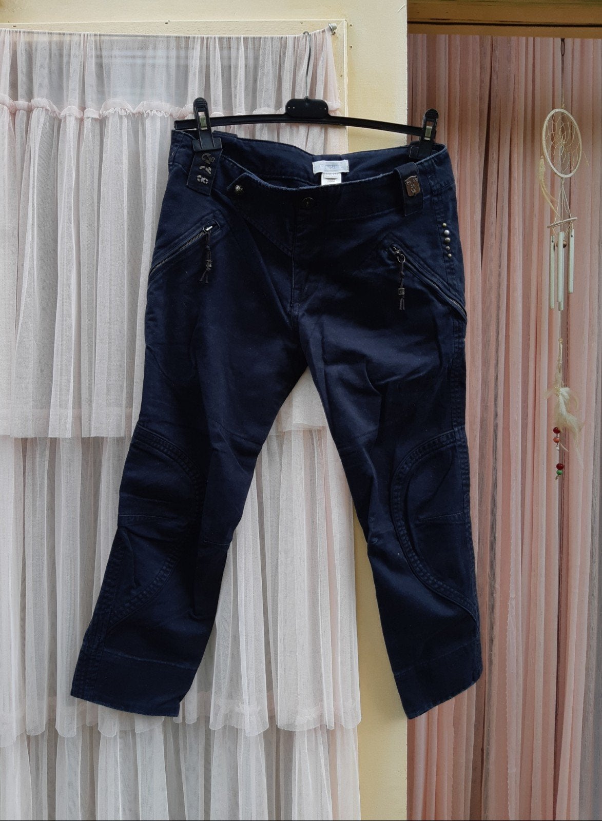 Diesel stoere zwarte jeans capri broek met studs S M, Zwart, Ophalen of Verzenden, Diesel, Driekwart