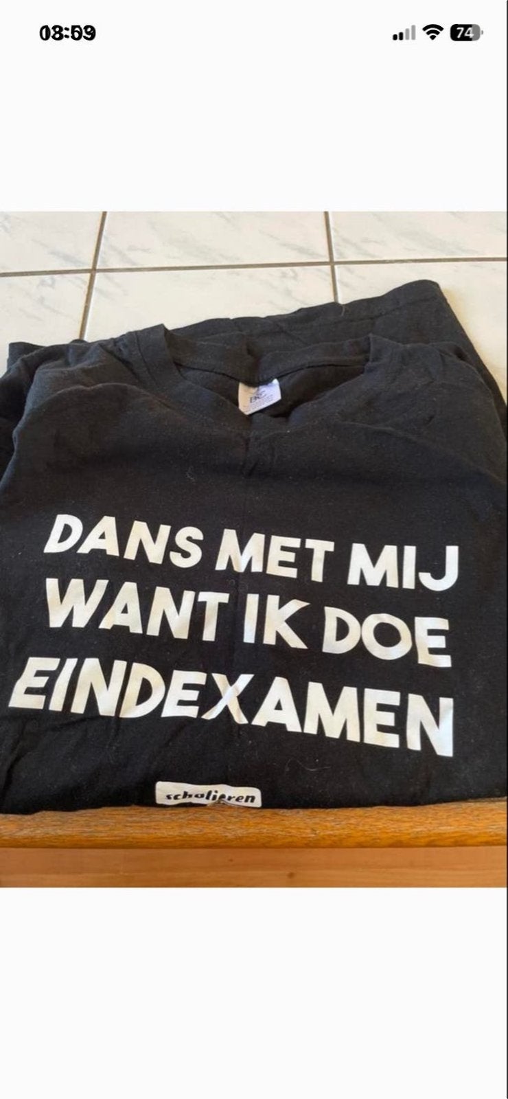 T-shirt "Dans met mij want ik doe eindexamen", Ophalen of Verzenden, Zo goed als nieuw, Overige maten, Zwart