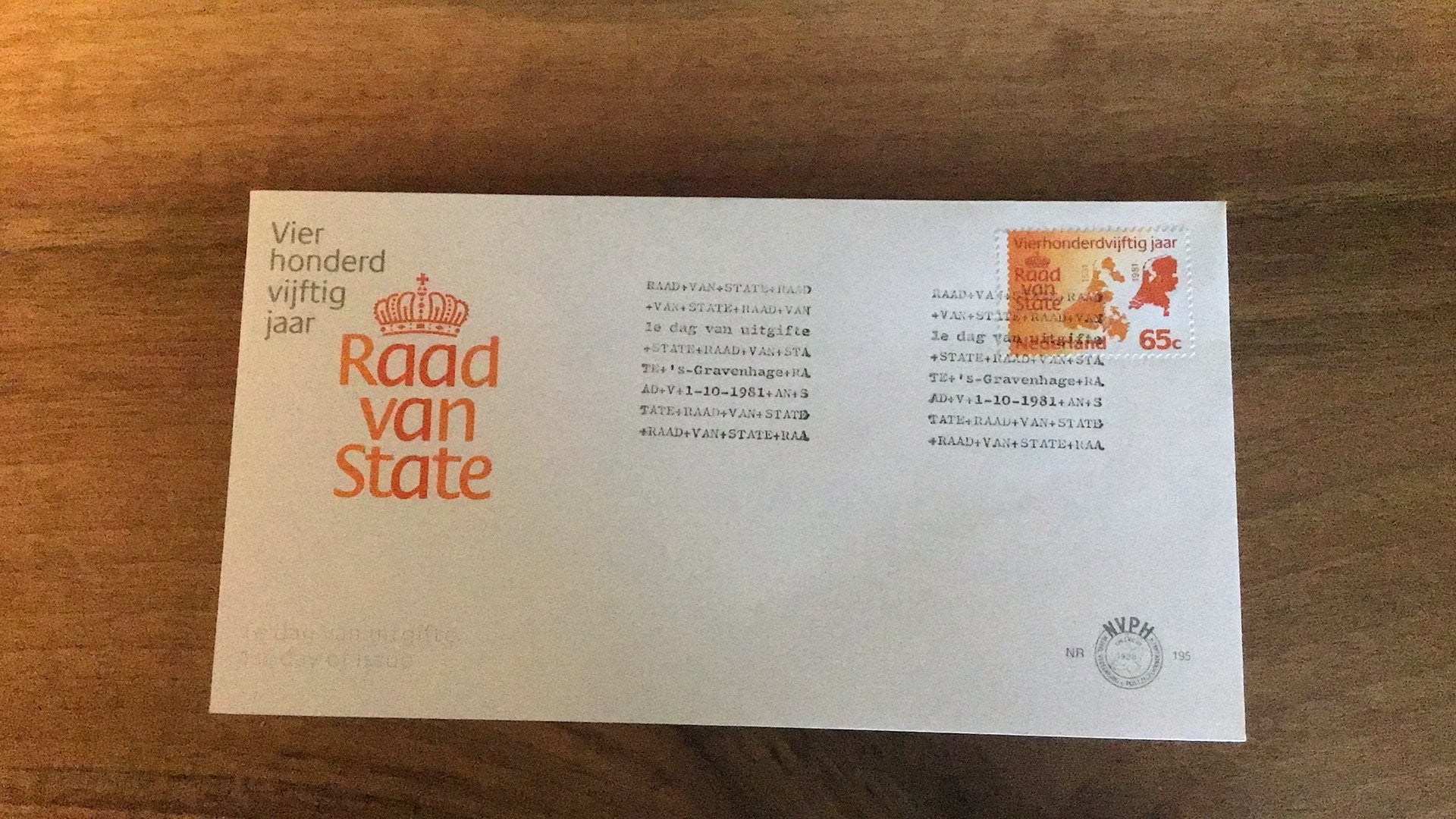 Eerste dag enveloppe E195 fc rood/geel misdruk, Ophalen of Verzenden, Onbeschreven, Nederland