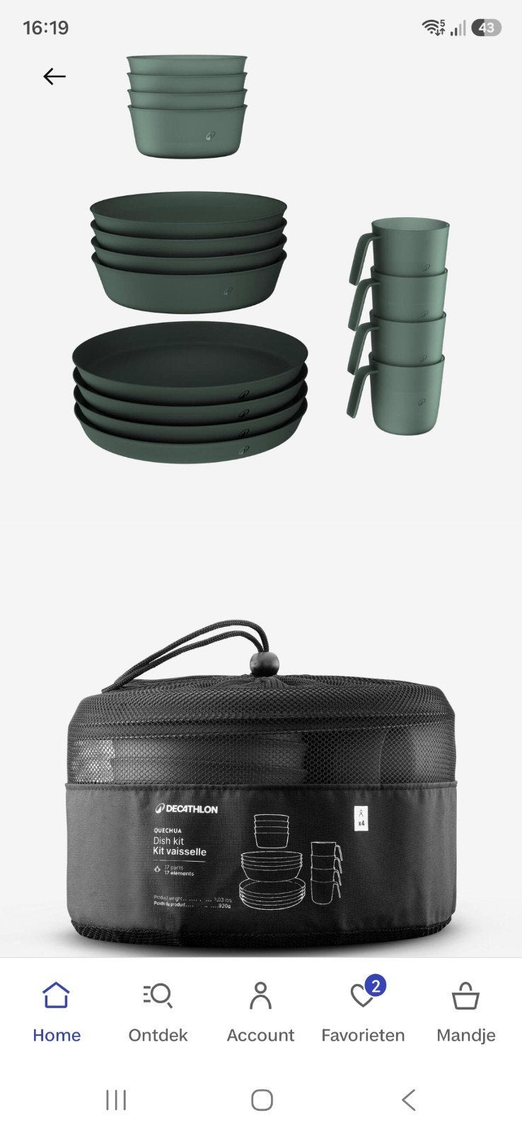 Quechua Decathlon Dish Kit - 17-delige kampeerservies set, Caravans en Kamperen, Kampeeraccessoires, Ophalen of Verzenden, Nieuw