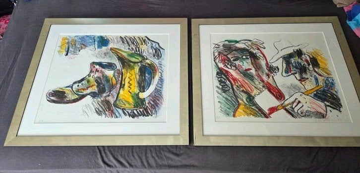 2 Litho's Anton Martineau schilderijen, Ingelijst, Ophalen, Portret en Figuren, Lithografie