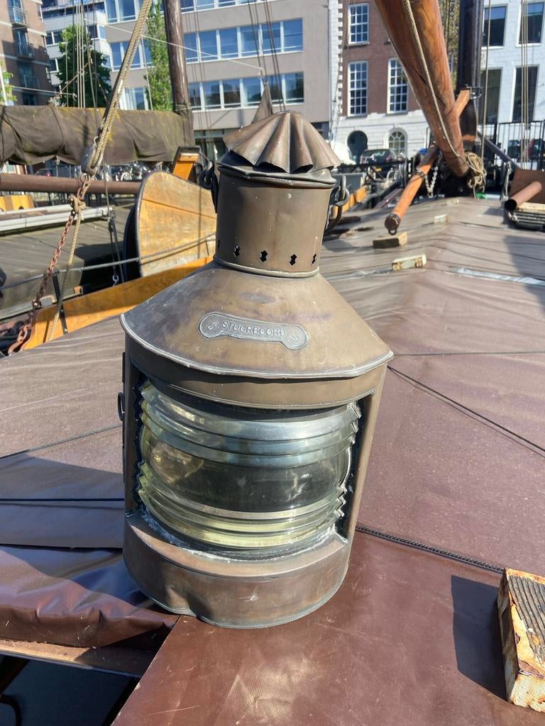 Antieke scheepslamp 'Stuurboord' - koperen navigatielamp, Antiek en Kunst, Ophalen