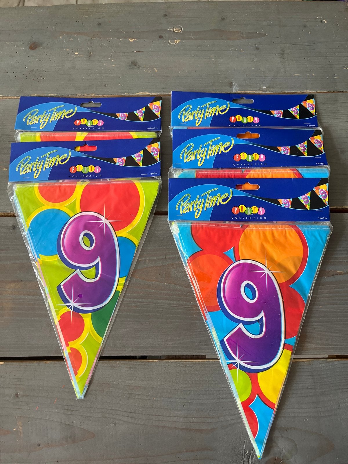 Party Time Feestlijn Vlaggenlijn Cijfer 9 - Per stuk, Ophalen of Verzenden, Nieuw, Versiering, Verjaardag
