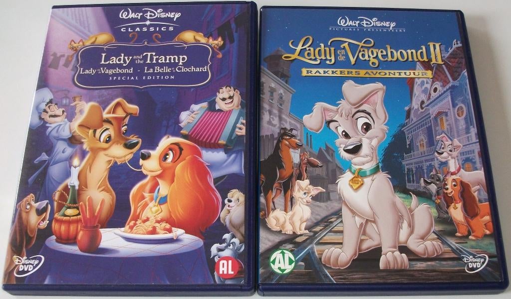 Dvd *** LADY EN DE VAGEBOND *** 2 stuks Walt Disney, Avontuur, Alle leeftijden, Ophalen of Verzenden, Zo goed als nieuw