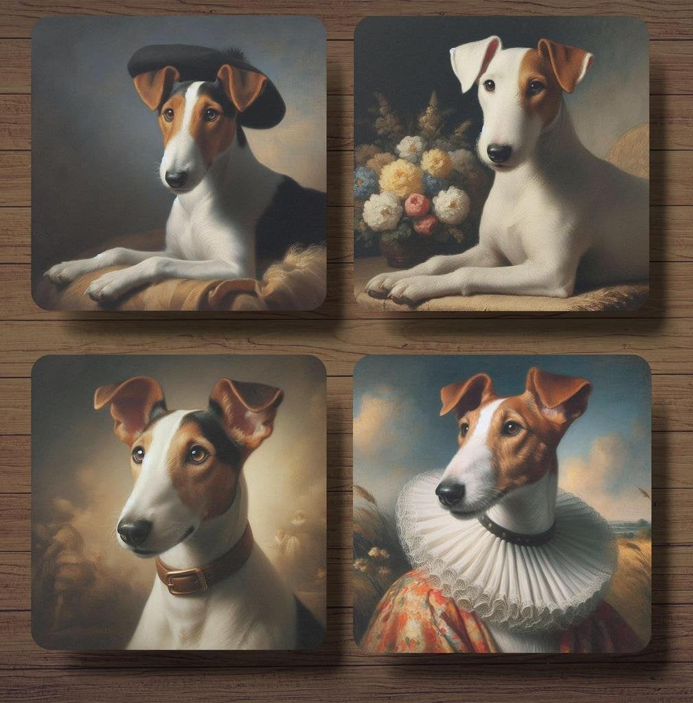 Gladhaar Fox Terriër Rembrandt onderzetters met houder, Ophalen of Verzenden, Nieuw