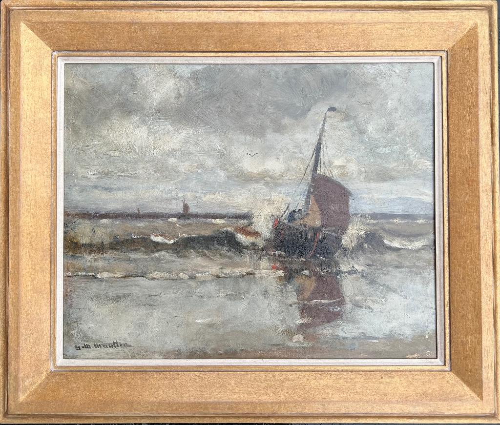 Gerhard Munthe (1875-1927), Bomschuiten in de branding, Antiek en Kunst, Ophalen of Verzenden