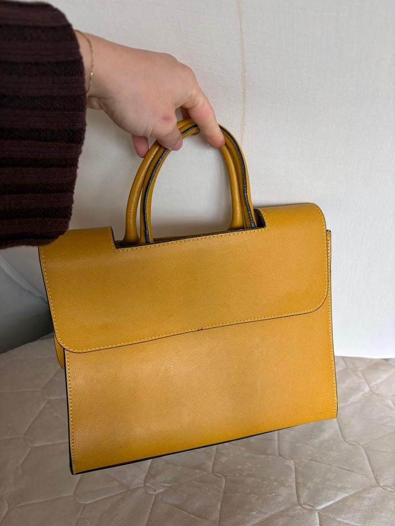 Handtas Giorgio Costa (leer), Sieraden, Tassen en Uiterlijk, Tassen | Damestassen, Ophalen of Verzenden, Gebruikt, Geel, Handtas