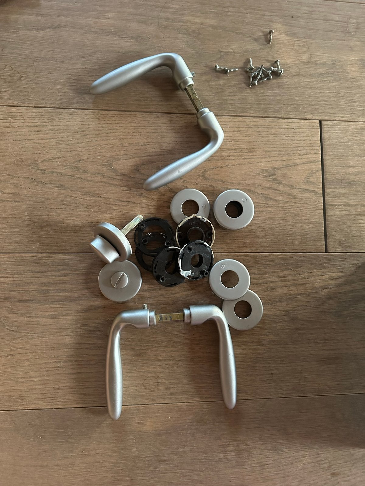 Hoppe deurbeslag: 2 sets deurklinken + 1 badkamerslot, Ophalen, Gebruikt, Overige materialen, Klink of Kruk