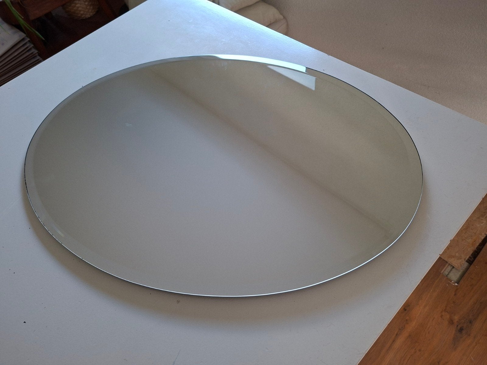 Ovale Badkamerspiegel 50x70 cm+matglazen planchet 60x15, Ophalen, Overige typen, 50 tot 100 cm, Zo goed als nieuw