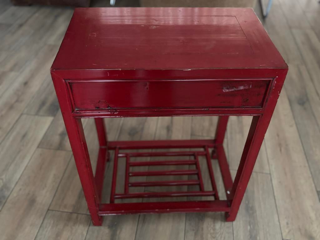 red lacquered chinese mini table, Huis en Inrichting, Tafels | Bijzettafels, Minder dan 55 cm, Gebruikt, Asian, Rechthoekig