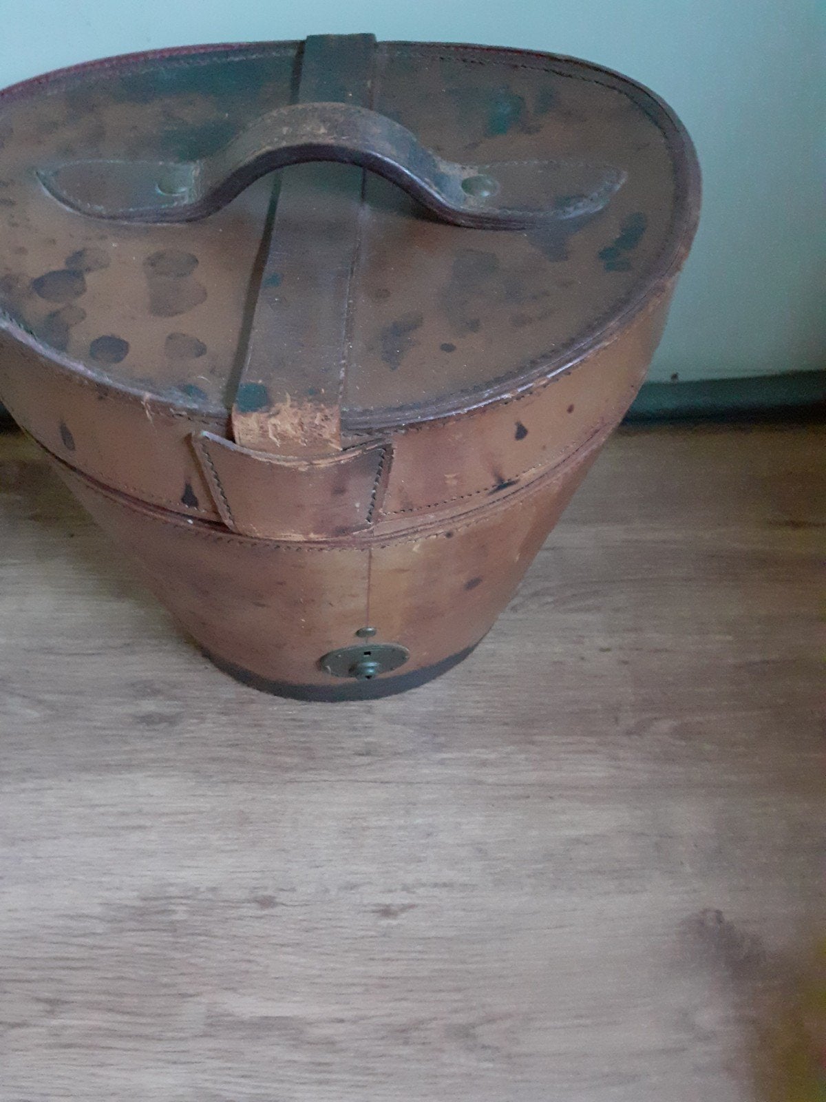 antiek brocante leren hoedendoos, Ophalen of Verzenden
