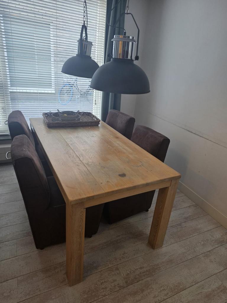 Houten eettafel met 4 stoelen, Huis en Inrichting, Tafels | Eettafels, Gebruikt, 100 tot 150 cm, Vier personen, Rechthoekig