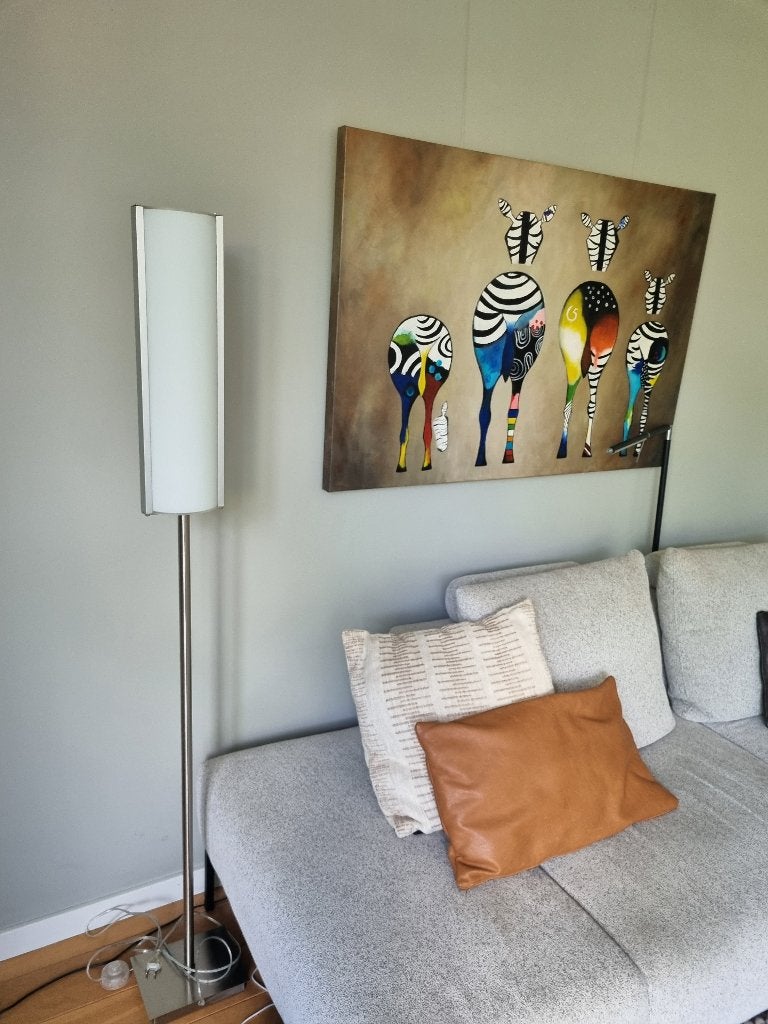Twee vloerlampen RVS met wit melkglas, Ophalen, Zo goed als nieuw, Glas, Modern, minimalistich