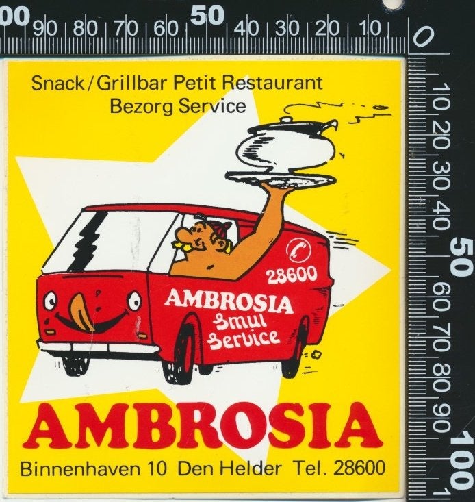 Sticker: Snack Grillbar Ambrosia - Den Helder (2), Ophalen of Verzenden, Zo goed als nieuw, Bedrijf of Vereniging