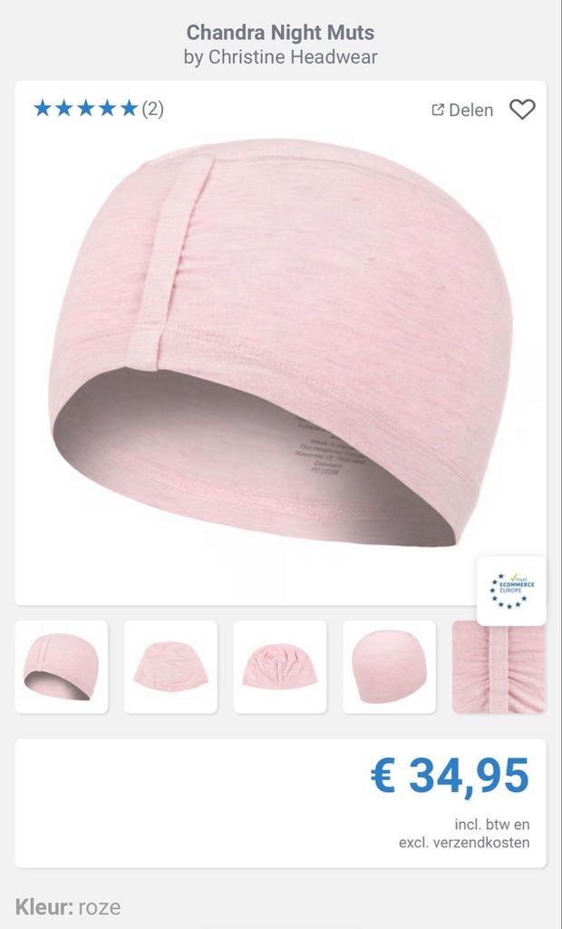 Roze Chandra Night Muts van Christine Headwear, Maat 50, Meisje, Ophalen of Verzenden, Zo goed als nieuw