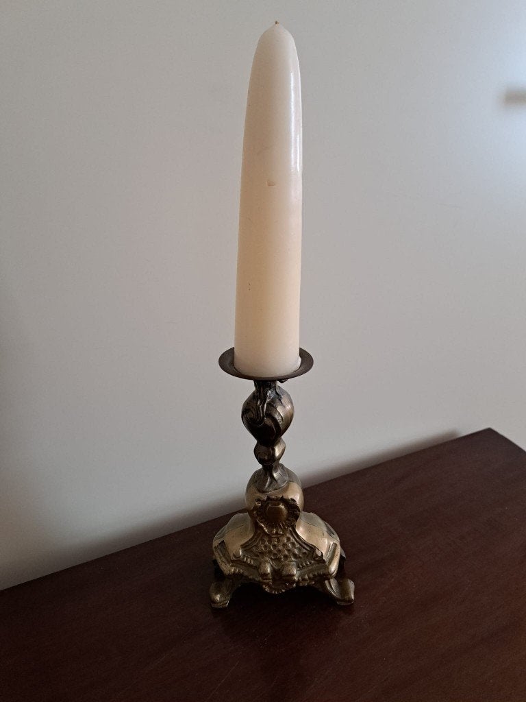 Antieke Koperen Kandelaar met Kaars, Antiek en Kunst, Ophalen, Koper of Brons
