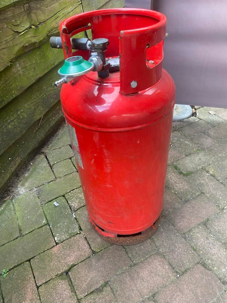 36 liter hervulbare gasfles met meter en drukregelaar, Ophalen of Verzenden, Gebruikt