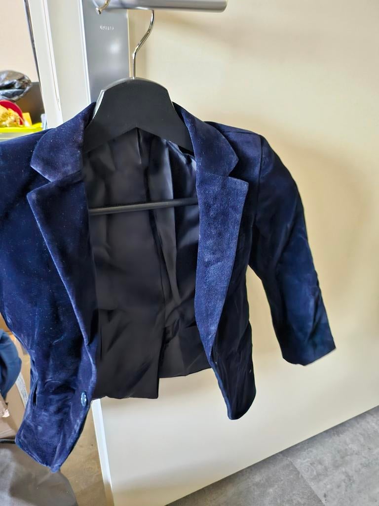Jongens blauwe blazer suede, Ophalen of Verzenden, Tweedehands