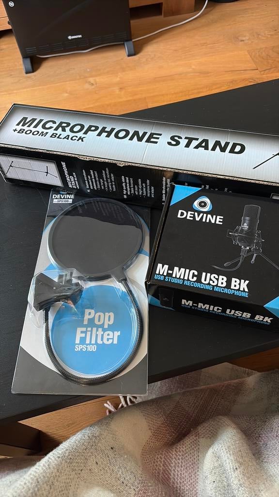Devine USB studio microfoon set met popfilter en statief, Ophalen of Verzenden, Nieuw, Studiomicrofoon