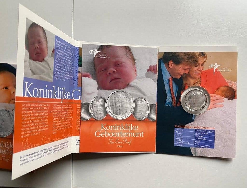10 Euro 2004 Geboortemunt Prinses Amalia - proof in folder, Koningin Beatrix, Euro's, Ophalen of Verzenden, Zilver