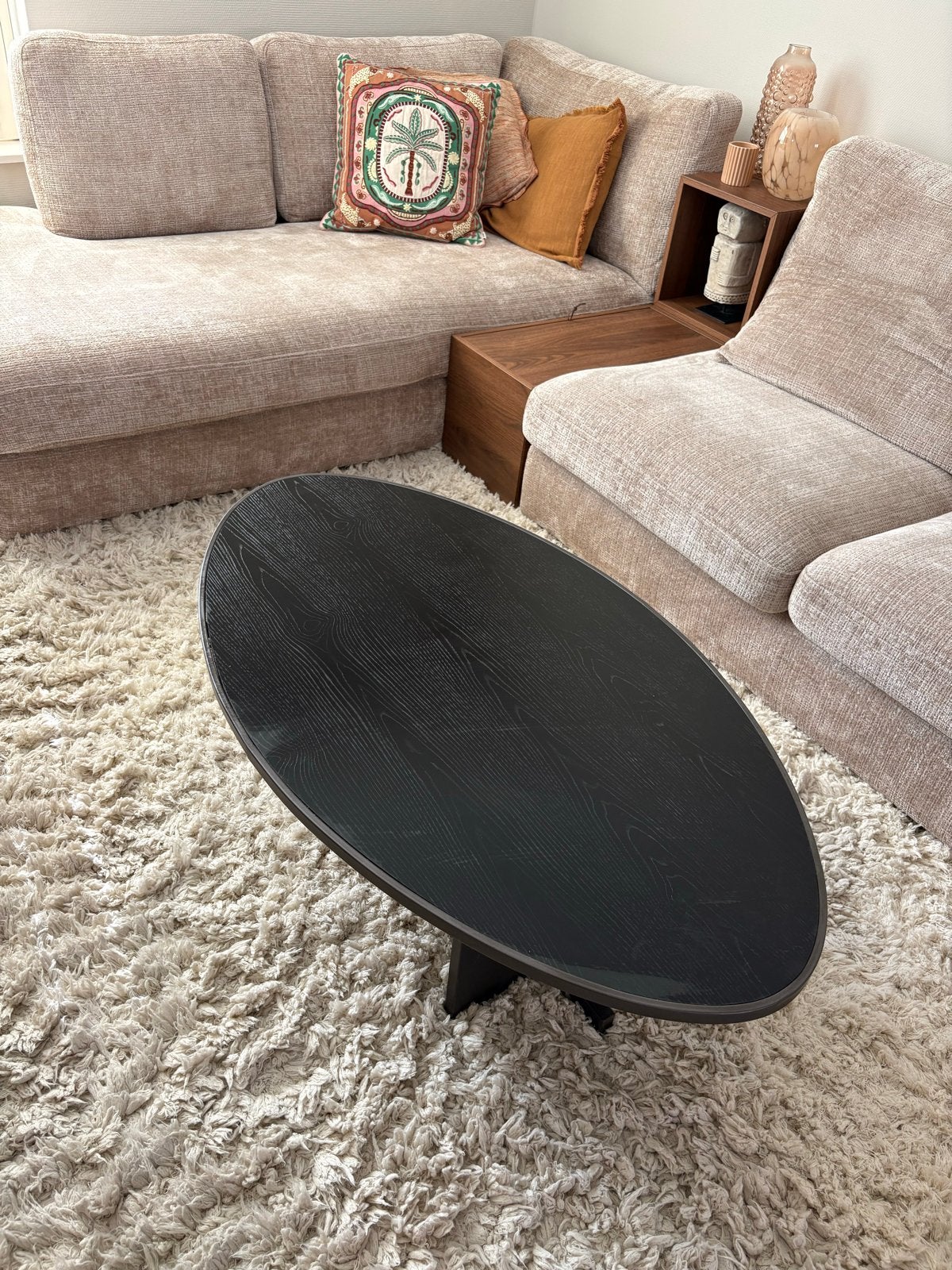 PTMD Salontafel Ovaal Zwart Hout 120x70x40 cm, 100 tot 150 cm, Zo goed als nieuw, Ovaal, 5 – 50