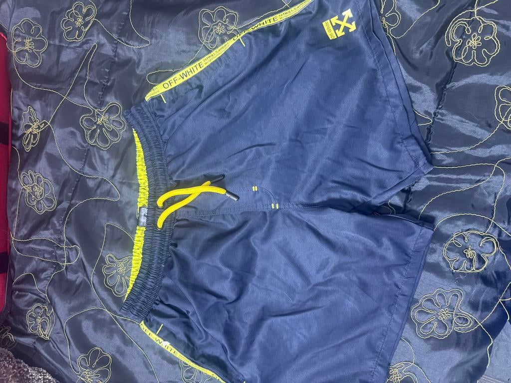 Off-White Zwemshort - Donkerblauw met Gele Details, Ophalen of Verzenden, Maat 48/50 (M), Blauw, Zwemshort