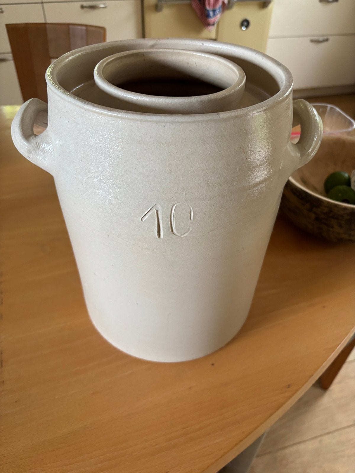 Zuurkoolvat, keramiek, geglazuurd. Inhoud 10 liter max., Ophalen, Zo goed als nieuw