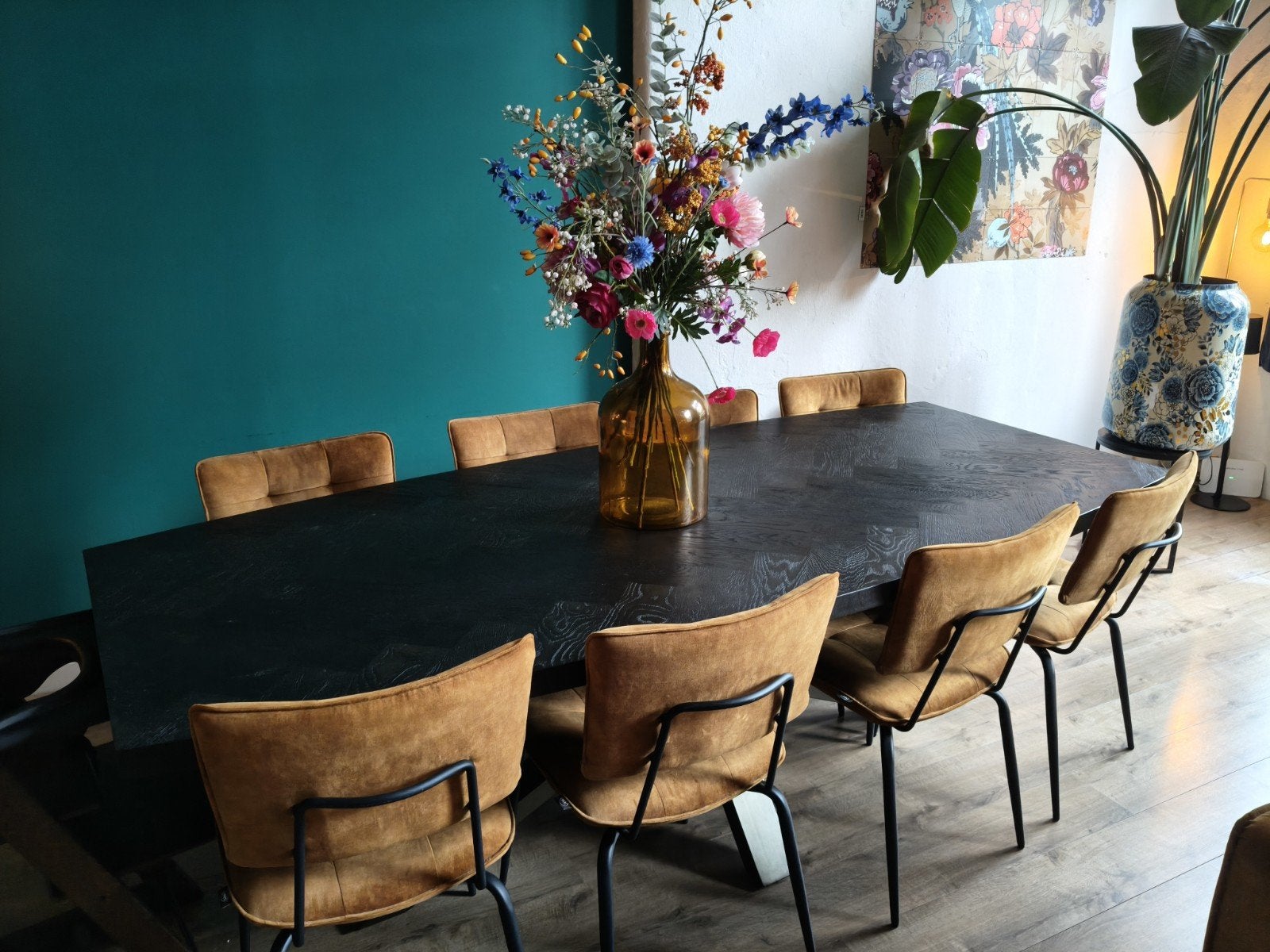 Henders & Hazel visgraat eettafel met 8 stoelen, Huis en Inrichting, Ophalen, 100 tot 150 cm, 200 cm of meer, Zo goed als nieuw
