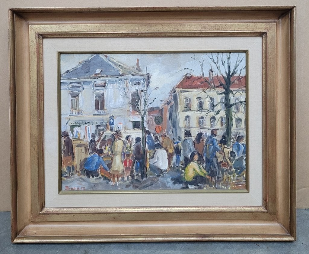 Marcel BIARD, brocantemarkt te Gent, Ophalen of Verzenden, Gesigneerd, Olieverf, Doek