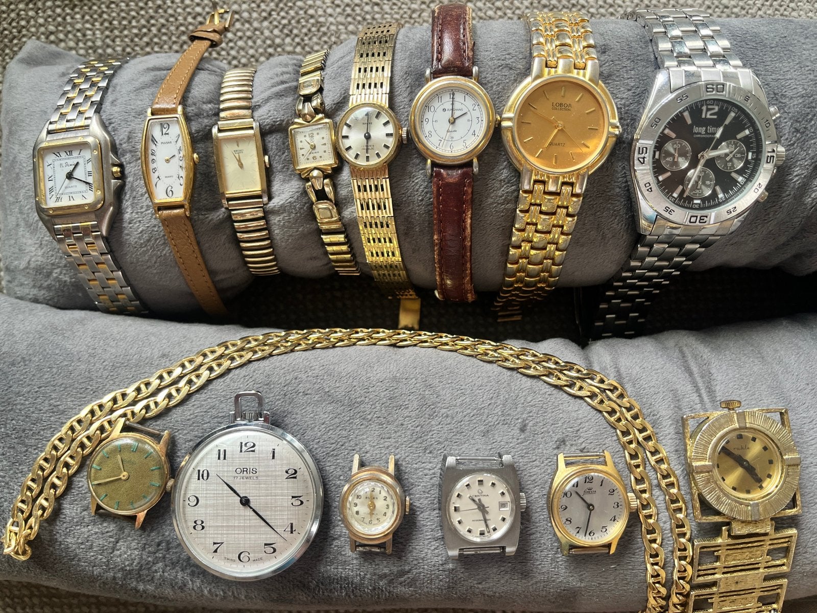 14 vintage horloges heren dames Certina Oris Seiko Junghans, Ophalen of Verzenden, Nieuw, Leer, Overige merken
