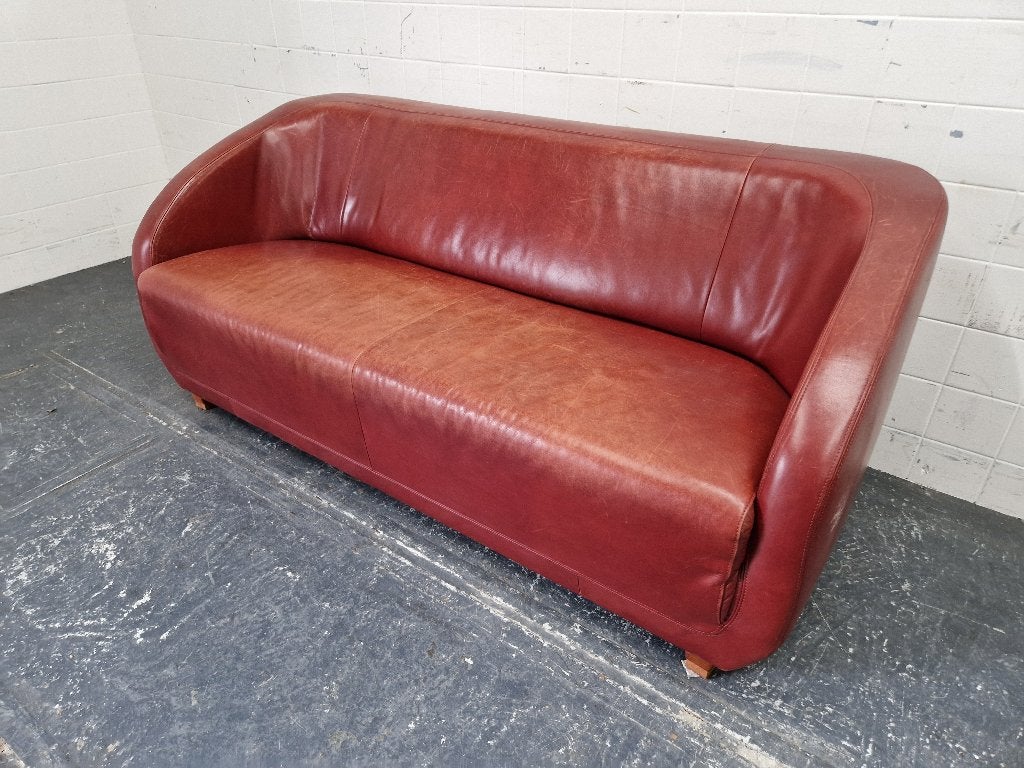 Vintage design bank rood leer, Huis en Inrichting, Ophalen, Gebruikt, 150 tot 200 cm, Onbekend