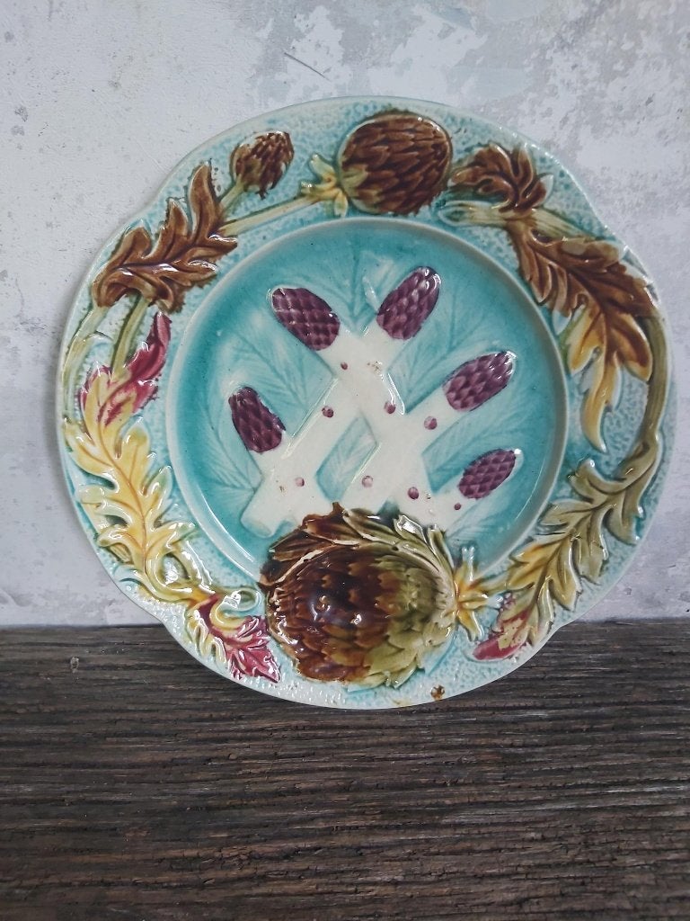 Prachtig antiek frans barbotine /majolica aspergebord, Antiek en Kunst, Ophalen of Verzenden