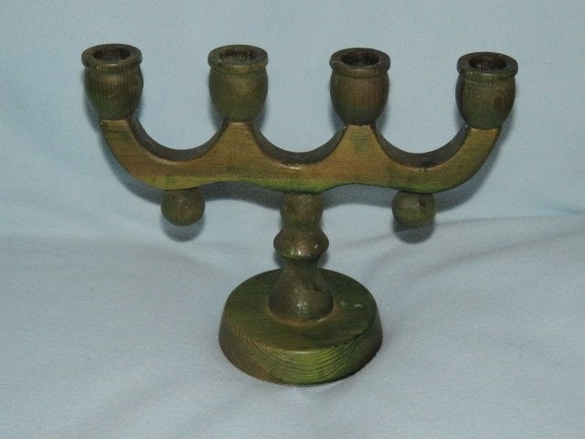 Vintage Zweedse groene houten kerstkandelaar, handgemaakt?, Ophalen of Verzenden, Zo goed als nieuw