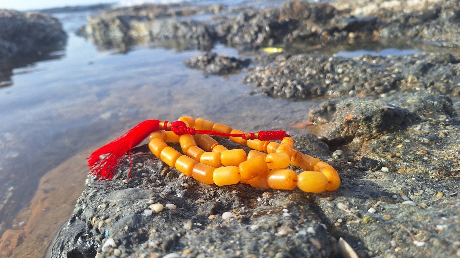 Baltische Amber Barnsteen Tesbih Ketting - 33 Kralen, Ophalen of Verzenden, Overige materialen, Ketting, Met edelsteen