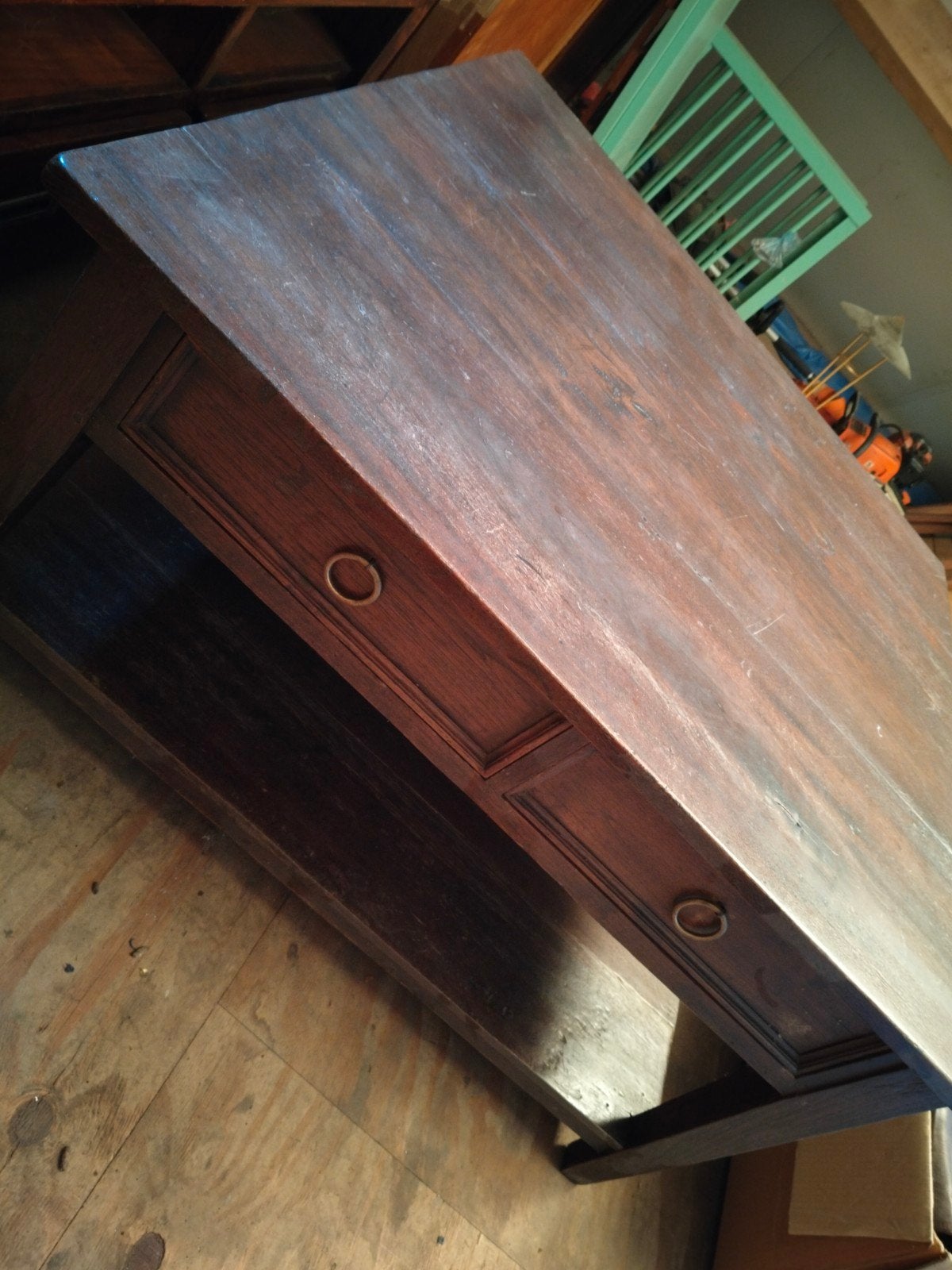 Houten salontafel met lades - 110x110x54 cm, Ophalen, 50 – 75, Gebruikt, Vierkant