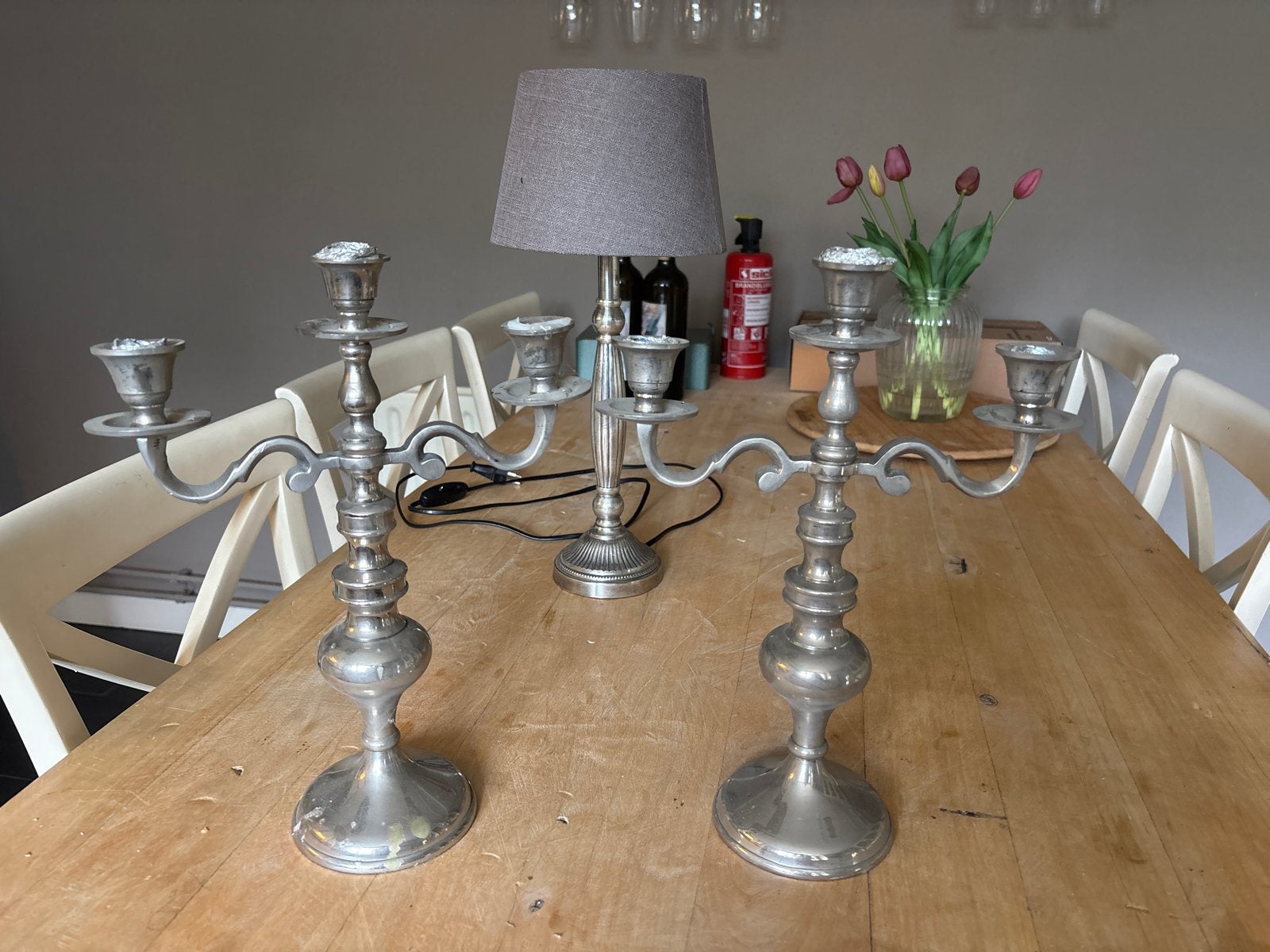 Set van 2 zilverkleurige kandelaars, Ophalen, Overige materialen