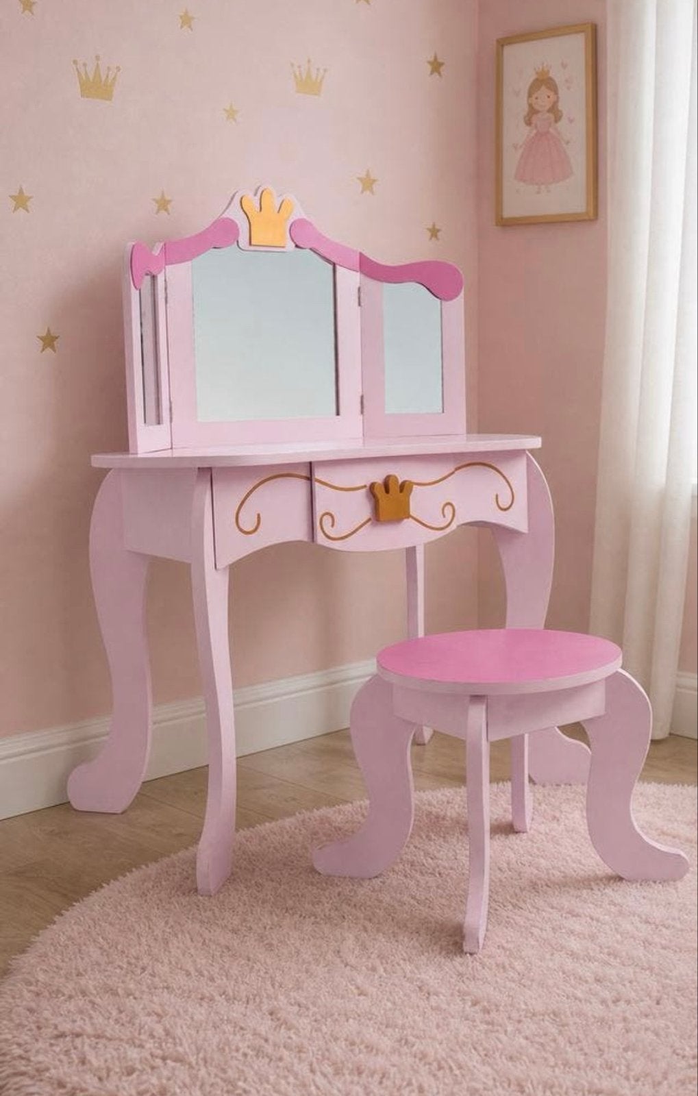 Roze prinsessen kaptafel met krukje voor kinderen, Ophalen of Verzenden, Gebruikt, Overige typen