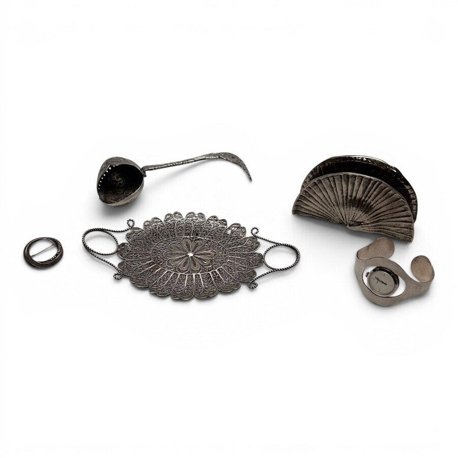 Lot divers zilver en verzilverd (5x), Ophalen of Verzenden, Zilver
