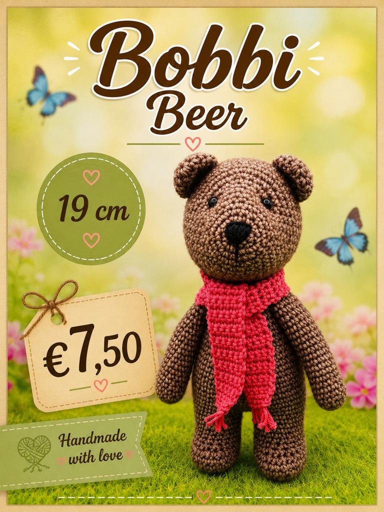Bobbi Beer gehaakte knuffelbeer - Nieuw, uit rookvrij huis, Handgemaakt, Beer, Nieuw, Ophalen of Verzenden