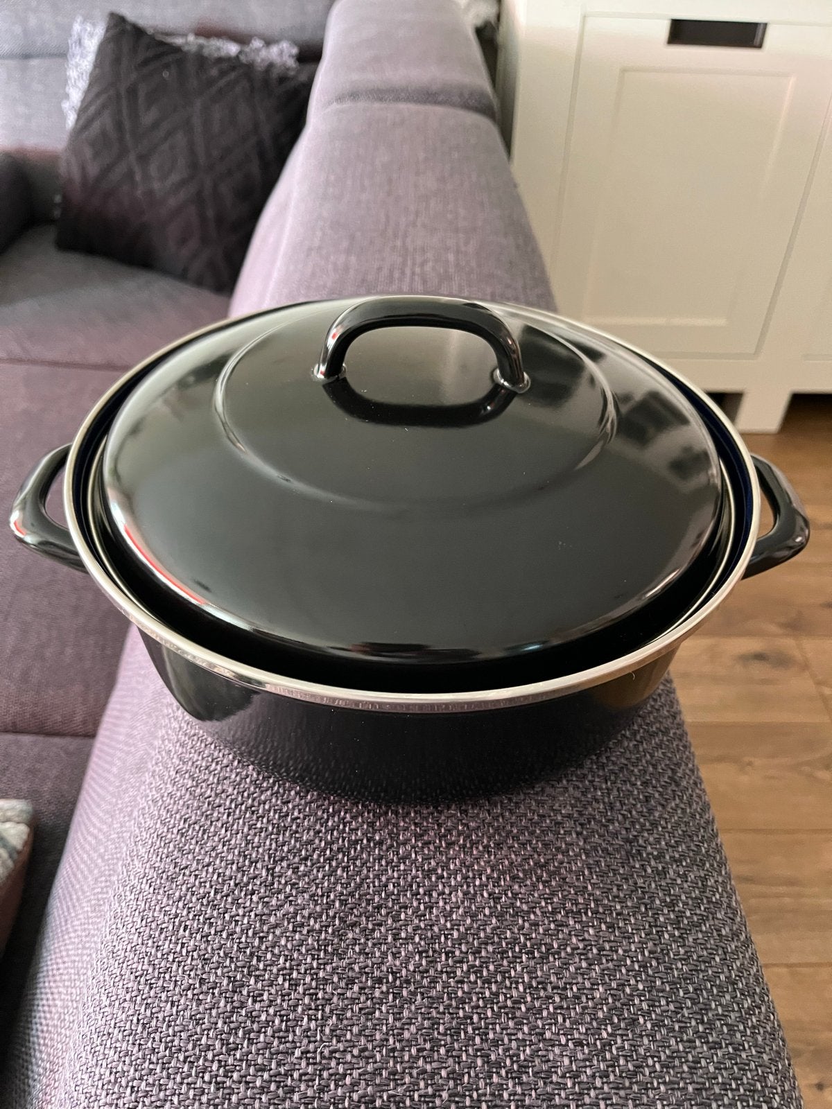 BK Braadpan Zwart Emaille - Zo goed als nieuw, Braadpan, Met deksel, BK, Ophalen of Verzenden