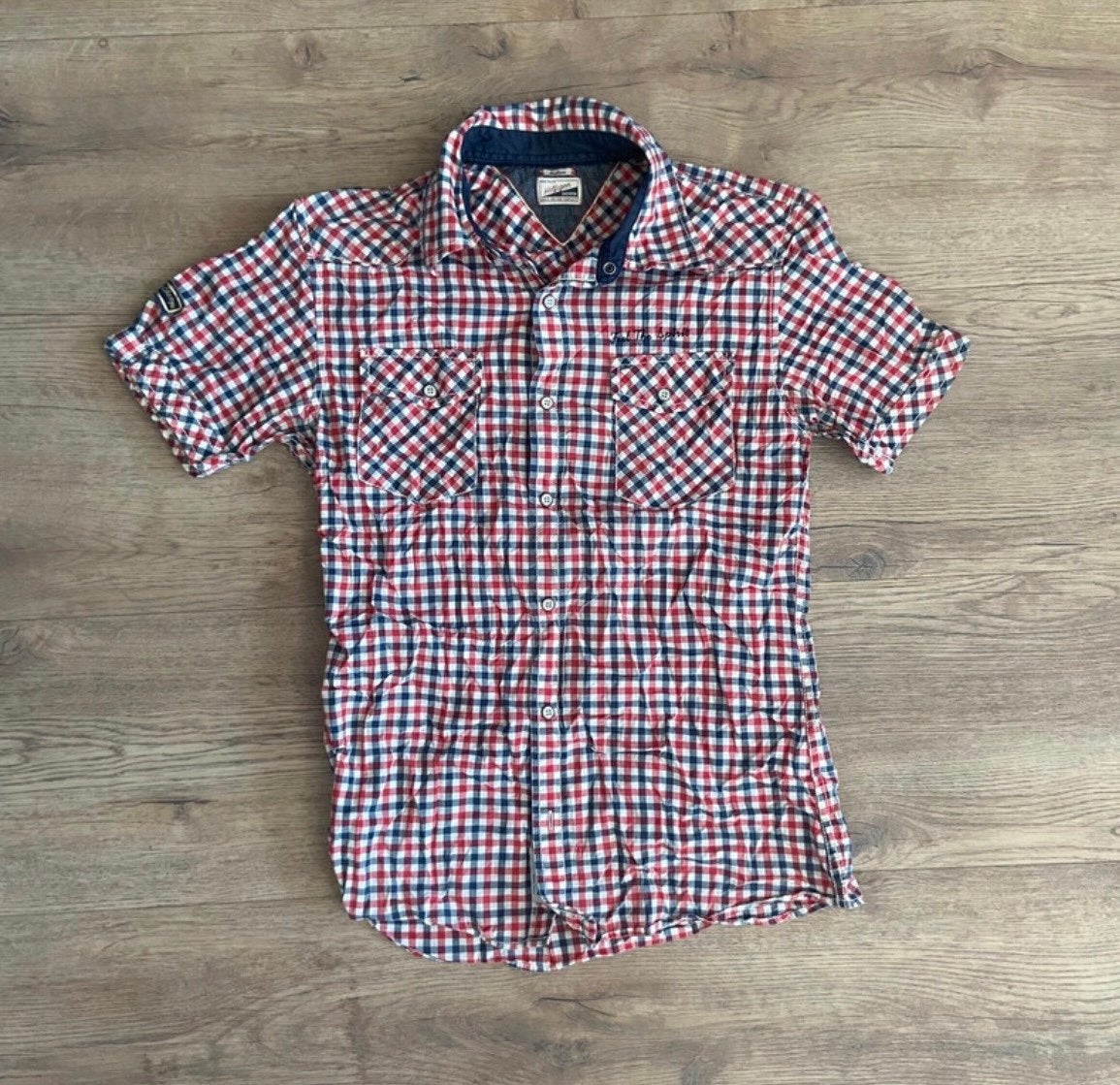 Tommy Hilfiger | Geruit overhemd | Maat M | Korte mouwen, Ophalen of Verzenden, Zo goed als nieuw, Rood, Halswijdte 39/40 (M)