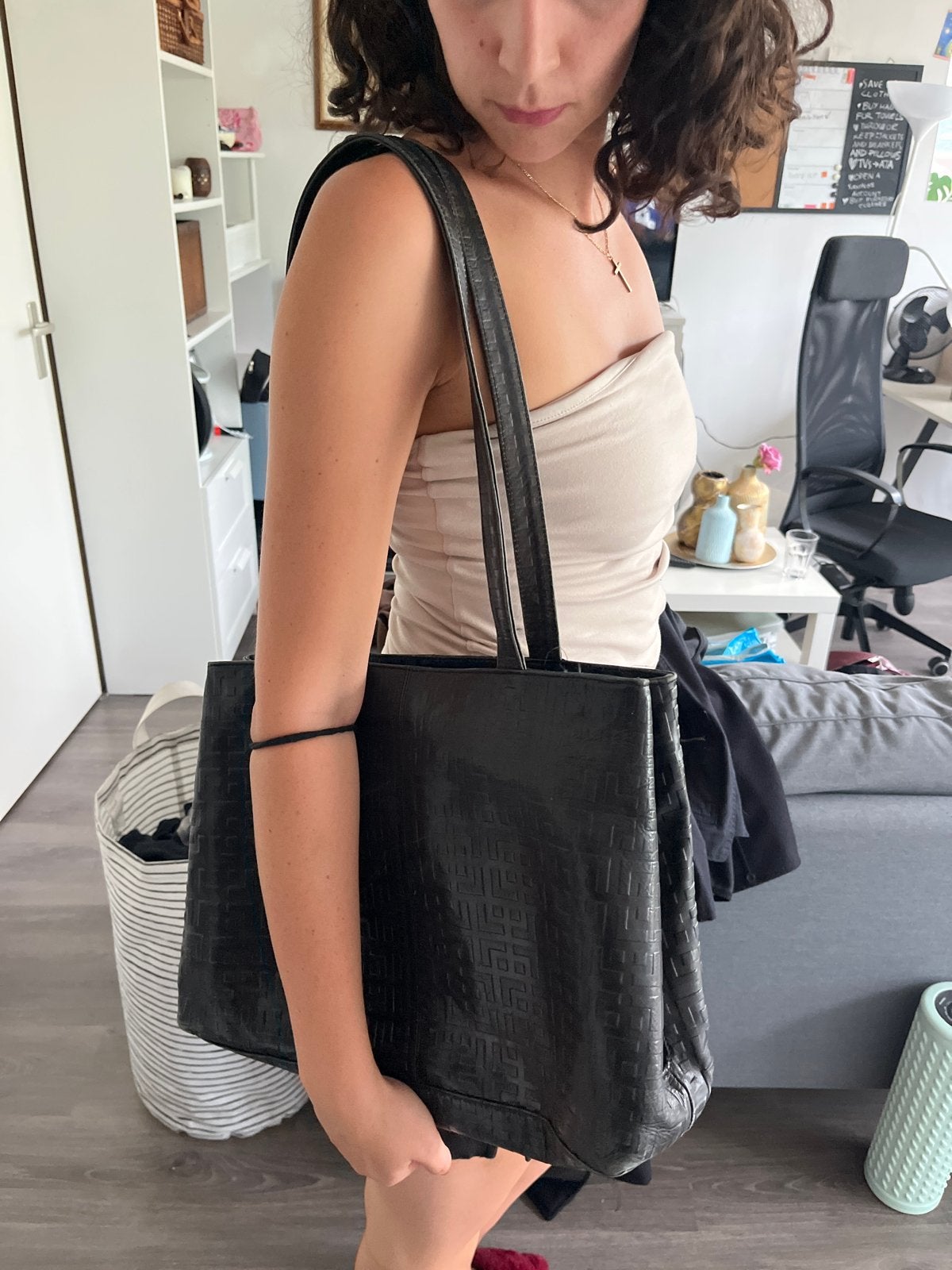 Zwarte shopper met patroon, Ophalen of Verzenden, Gebruikt, Zwart, Shopper