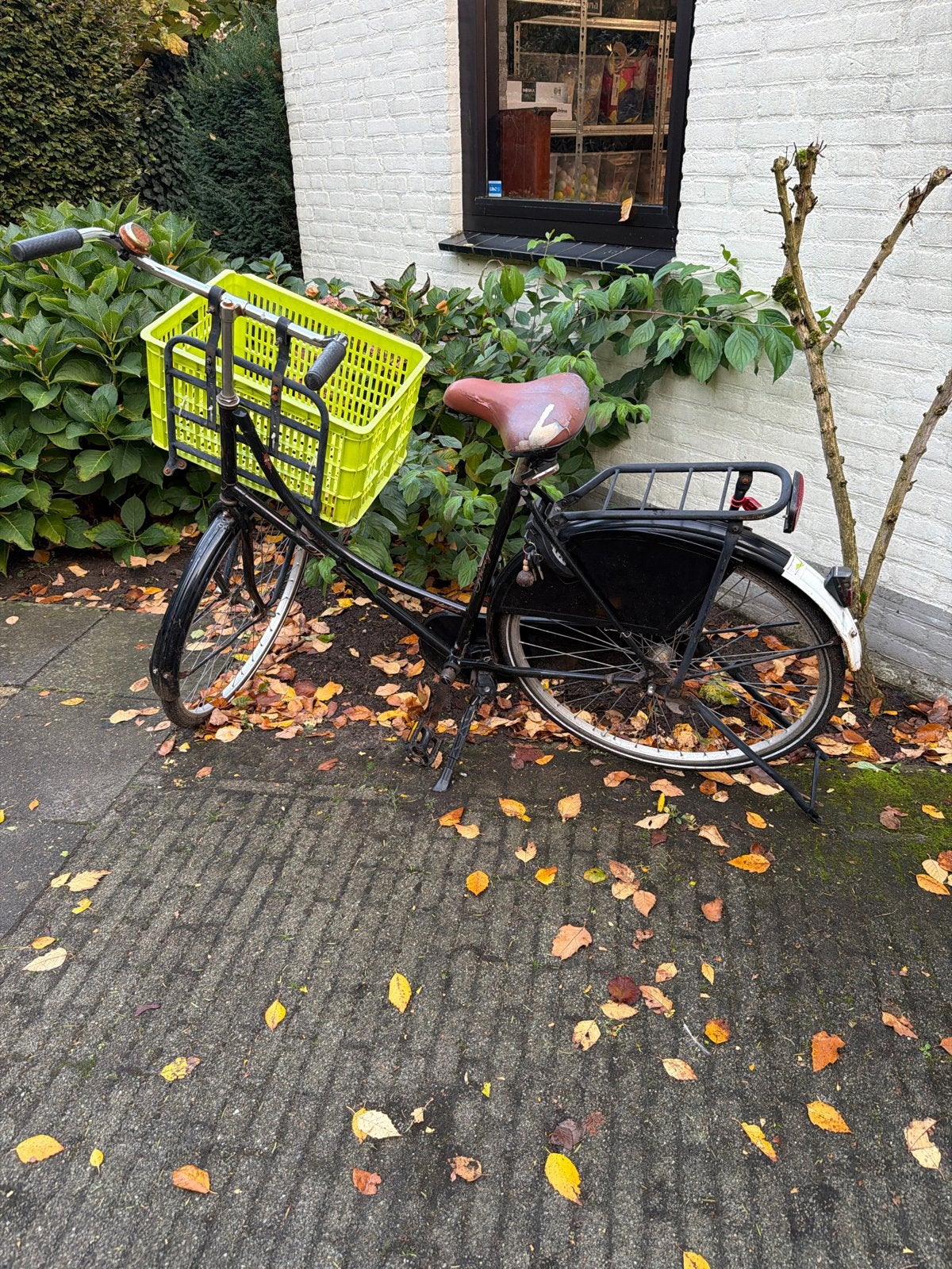Zwarte damesfiets met voordrager en krat, Fietsen en Brommers, Velgrem, Ophalen, Overige merken, 53 tot 56 cm