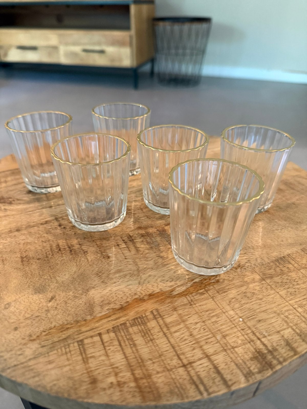 6 glazen gouden waxinelichthouders Gingerray, Ophalen, Gebruikt, Overige merken, Waxinelichthouder