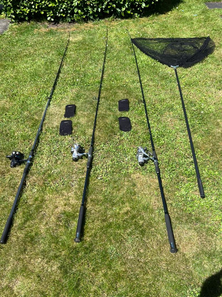 Karper set incl baitrunners, groot  schepnet en foudraal, Ophalen, Gebruikt, Complete set