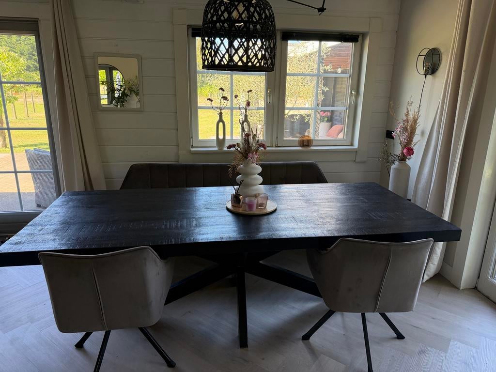 Tafel incl stoelen en bankje, Ophalen of Verzenden, Rechthoekig, 200 cm of meer, 50 tot 100 cm